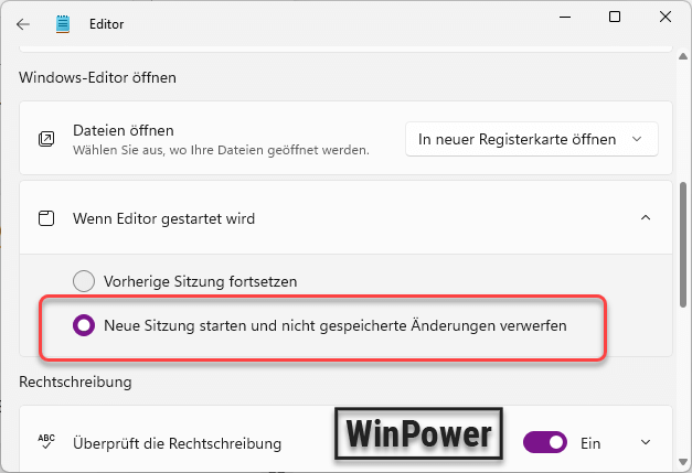 Neue Sitzung starten und nicht gespeicherte Änderungen verwerfen