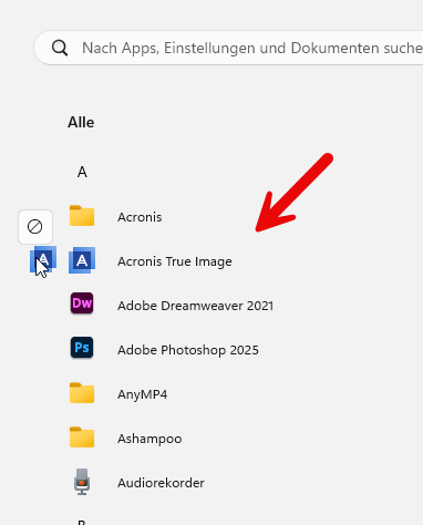 Programm Verknüpfung per Drag and Drop vom Startmenü auf den Desktop ziehen