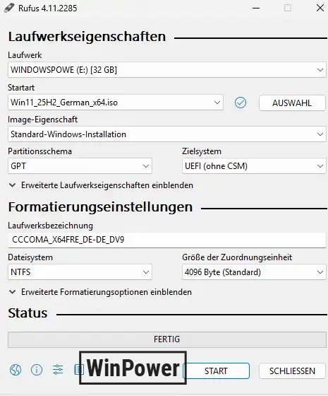Rufus Einstellungen – Windows 11 bootfähigen USB Stick erstellen