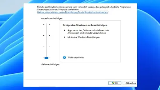 Benutzerkontensteuerung in Windows 11 deaktivieren (UAC)
