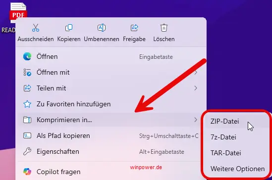 Komprimieren von Dateien und Ordnern Zippen mit Windows 11
