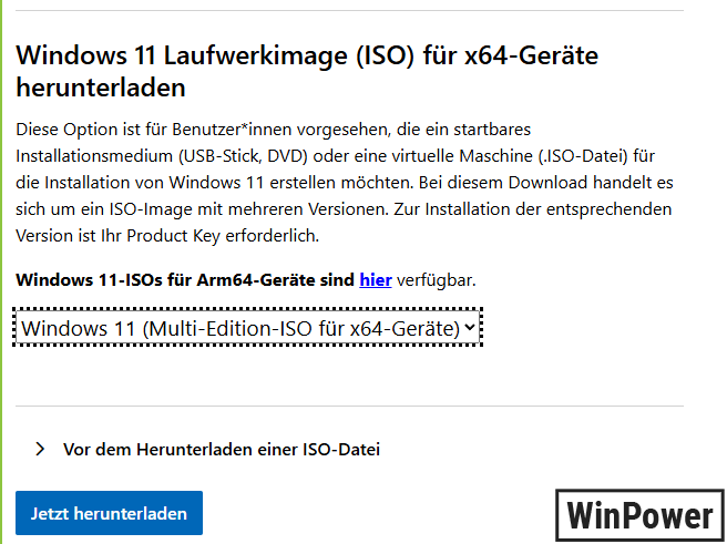 Windows 11 2025 Update ISO Download Seite von Microsoft
