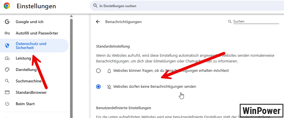chrome Browser Benachrichtigungen deaktivieren