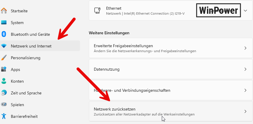 Netzwerk zurücksetzen in Windows 11 Einstellungen