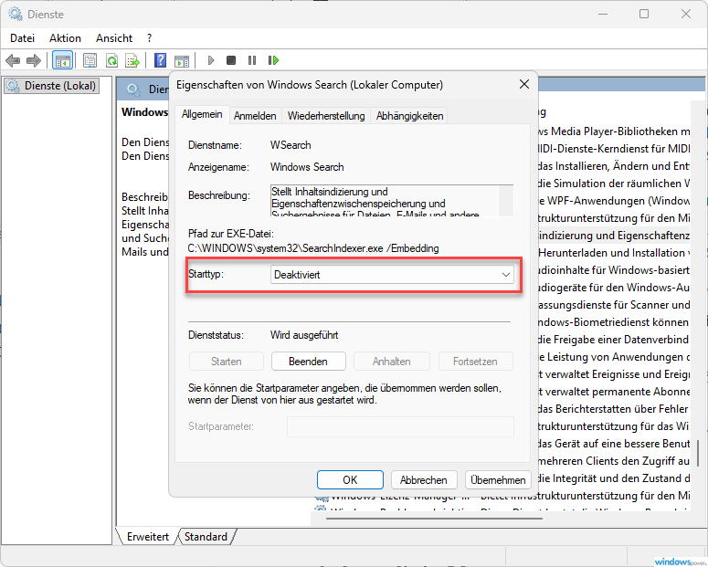 Windows 11 Indizierung deaktivieren