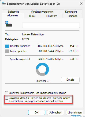 ndizierung für einzelne Laufwerke deaktivieren