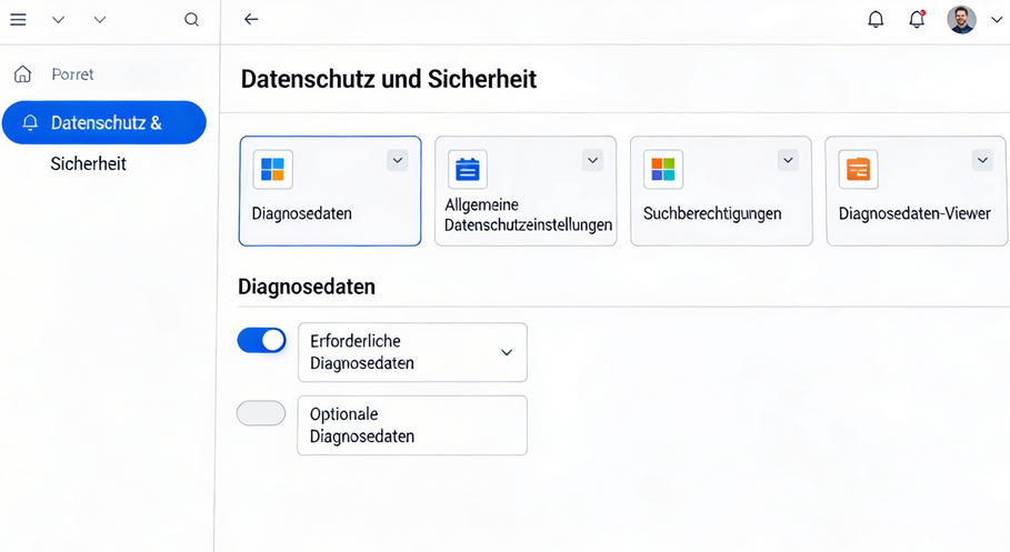 Datenschutz und Sicherheit Übersicht mit Diagnosedaten Optionen
