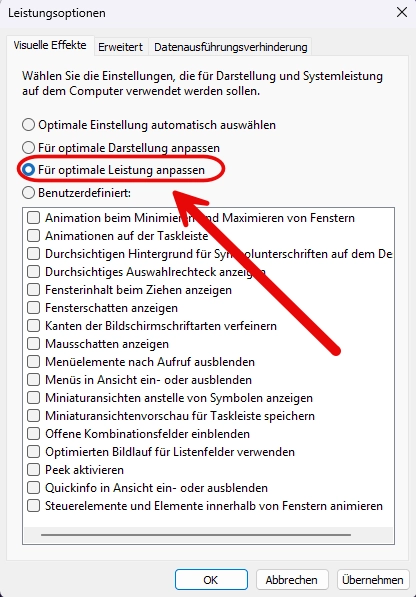 Für optimale Leistung anpassen)