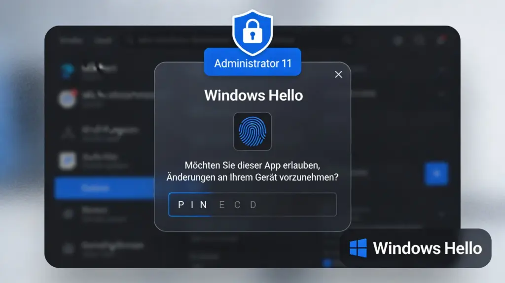 Windows 11 Administrator Protection Bestätigungsdialog mit Windows Hello Authentifizierung