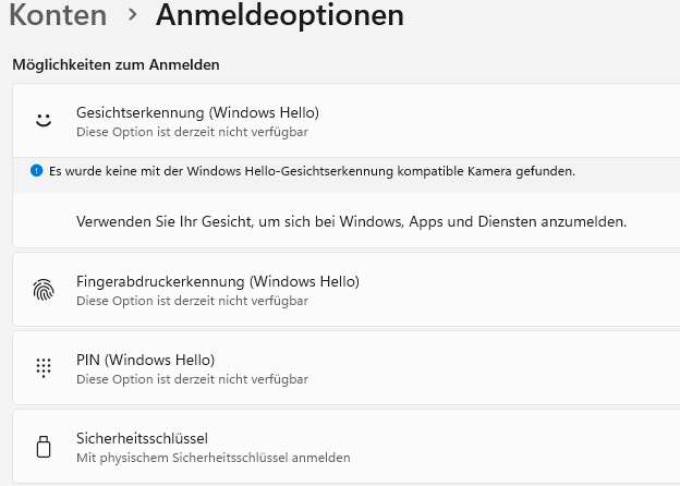Windows Hello Einstellungen unter Windows 11 – PIN, Fingerabdruck und Gesichtserkennung