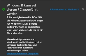 Von Windows 10 auf Windows 11 wechseln - Hinweis auf Windows 11 Upgrade