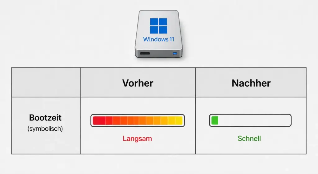 Windows 11 Autostart bereinigen Bootzeit Windows 11 vorher nachher Vergleich nach Autostart Bereinigung