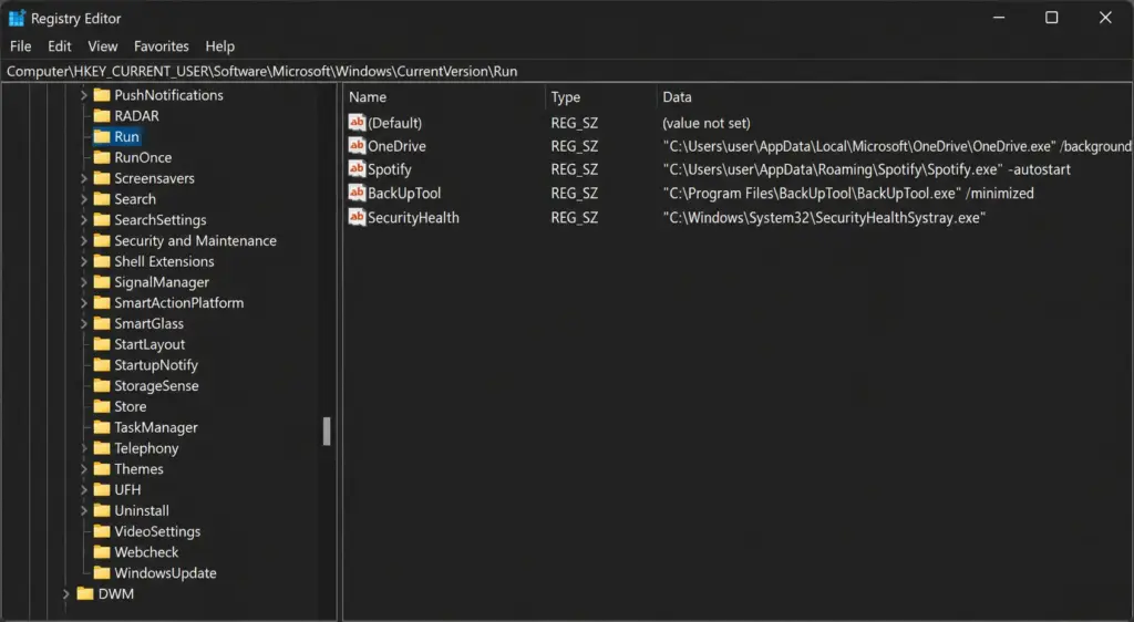 Registrierungs Editor Windows 11 HKEY CURRENT USER Run Autostart Einträge