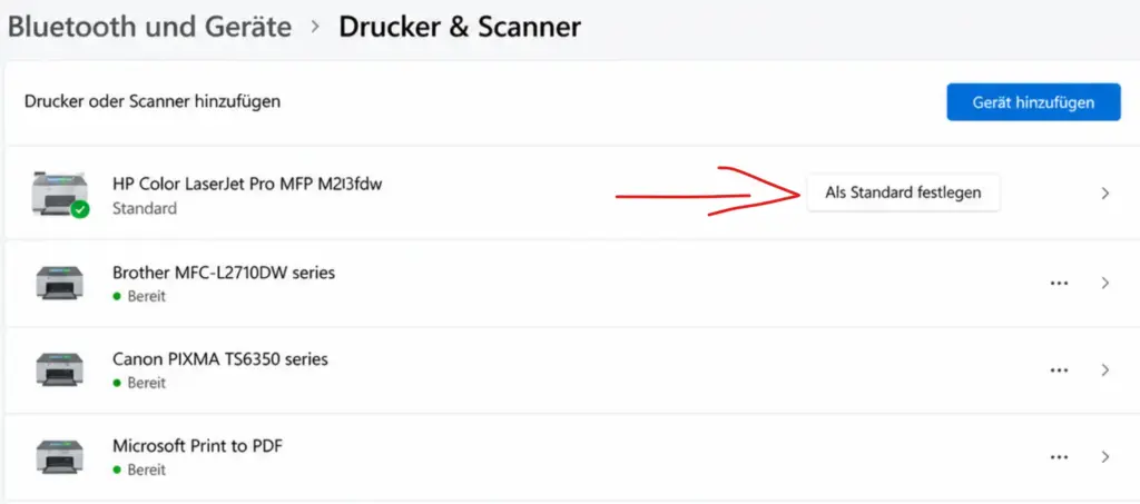 Windows 11 Standarddrucker festlegen – Einstellungen Drucker und Scanner