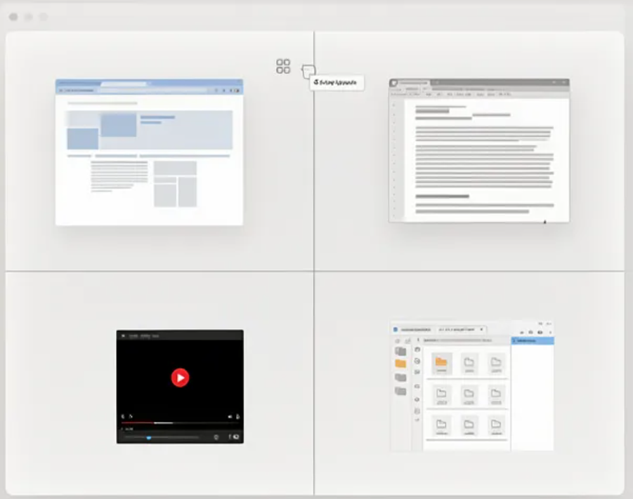 Windows 11 Snap Layouts vier Quadranten Ansicht