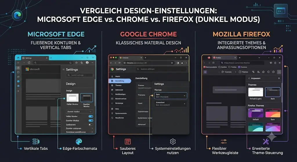 Design Einstellungen Microsoft Edge Chrome Firefox Dark Mode