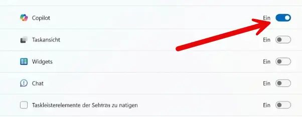 Windows 11 Copilot aktivieren über die Taskleisteneinstellungen
