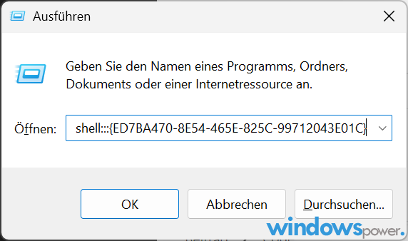 Windows 11 God Mode aktivieren per Ausführen Dialog
