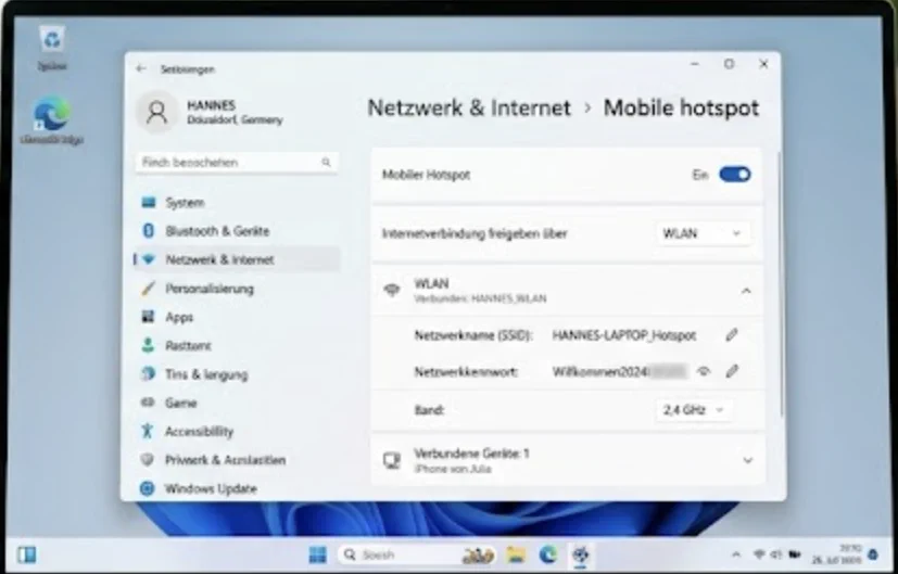 Windows 11 mobilen Hotspot einrichten Einstellungen Netzwerk Internet
