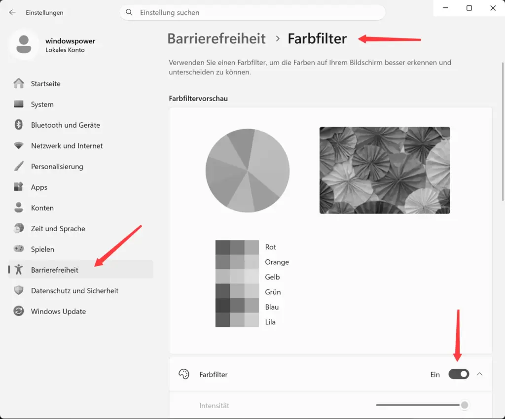 Windows 11 Screen Tint aktivieren