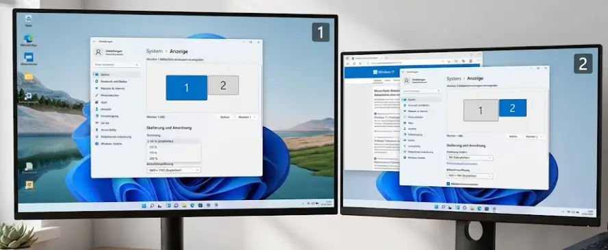 Windows 11 Skalierung pro Monitor einstellen Auflösung 4K Full HD Prozentwert