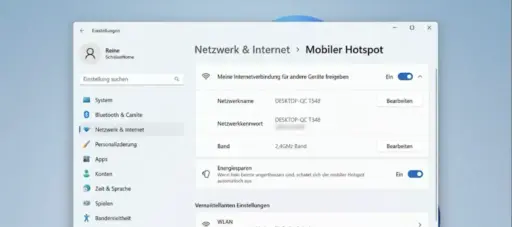 Windows 11 mobilen Hotspot einrichten