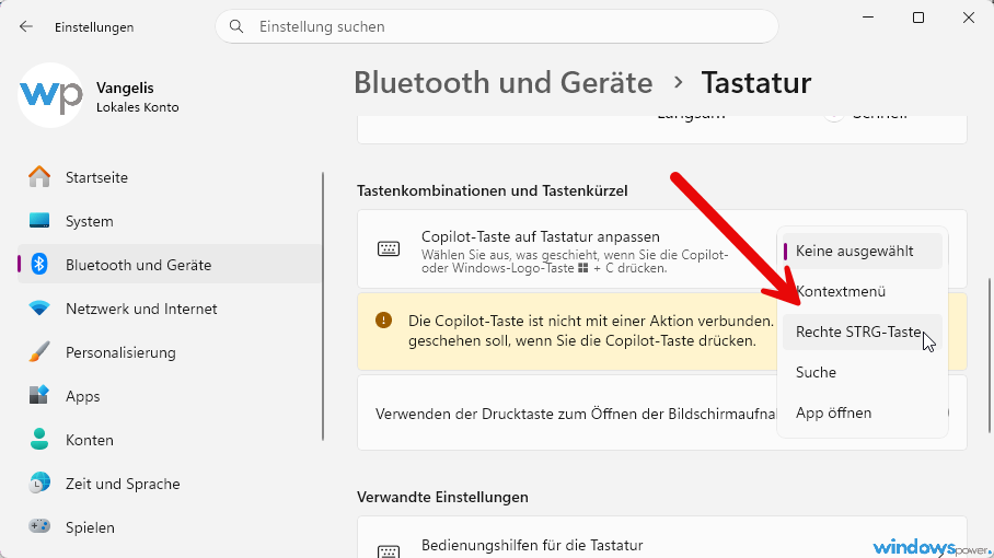 Copilot Taste umbelegen Rechte Strg Taste oder Kontextmenü