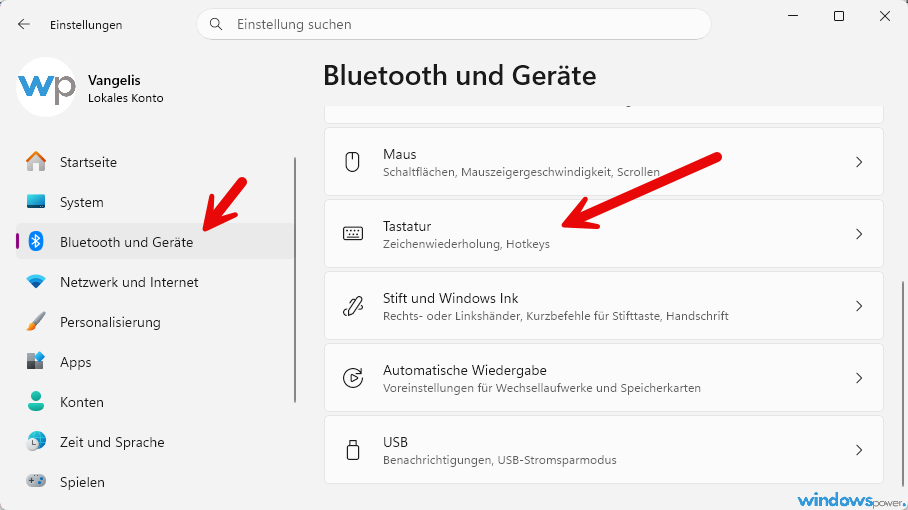 Tastatureinstellungen öffnen
